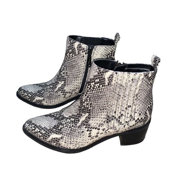 Blondo Women's Size 7.5 Waterproof Noa Ankle Bootie Leather Black Snake Print - Picture 3 of 8